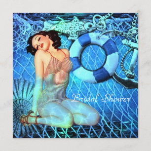 vintage anchor mermaid beach bridal shower invitation