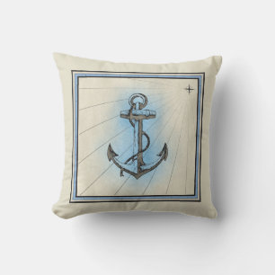 Vintage Anchor Reversible Lighthouse Outdoor Pillow