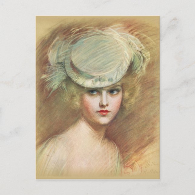 Vintage and Antique Fashions, Hats, Flapper Postcard (Front)