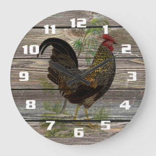 Vintage and Rustic Country Rooster Large Clock