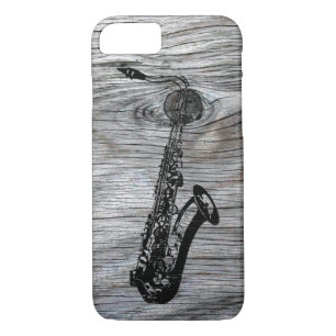 Vintage and Rustic Saxophone On old Wood Case-Mate iPhone Case