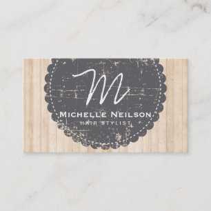 Vintage and Wood with Monogram Stylist Business Card
