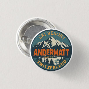 Vintage ANDERMATT ski Switzerland Swiss Alps gifts 1 Inch Round Button