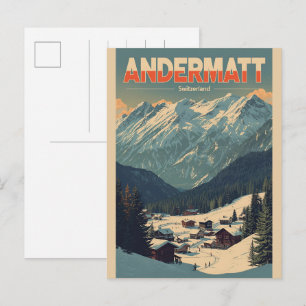 Vintage ANDERMATT ski Switzerland Swiss Alps gifts Postcard