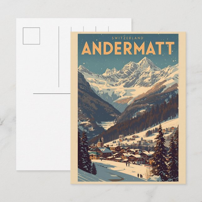 Vintage ANDERMATT ski Switzerland Swiss Alps gifts Postcard (Front/Back)