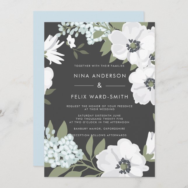 Vintage Anemone Ash Wedding Invitation (Front/Back)