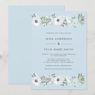 Vintage Anemone Blue Wedding Invitation