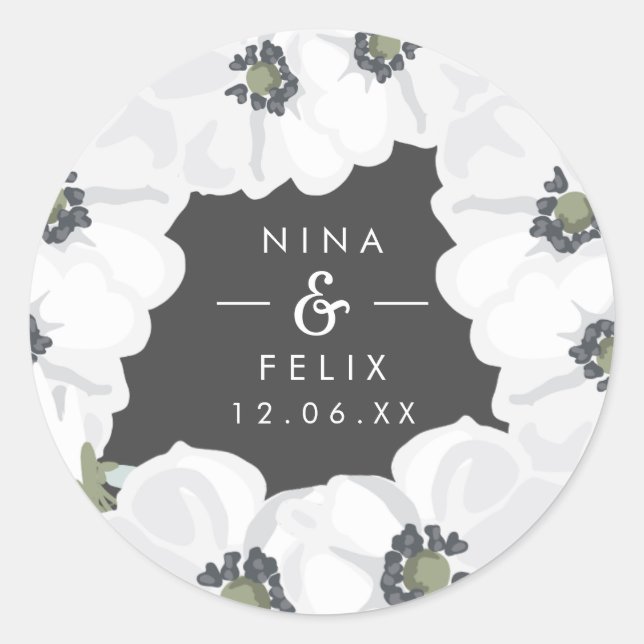 Vintage Anemone Wedding Classic Round Sticker (Front)