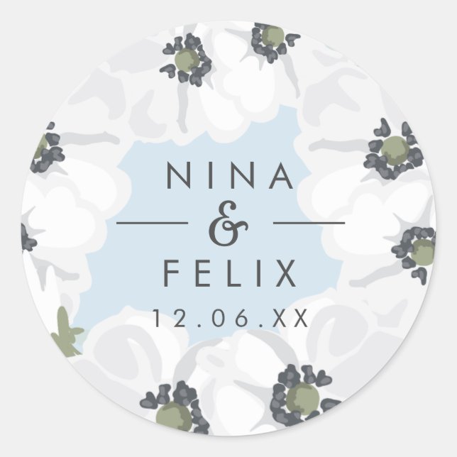 Vintage Anemone Wedding Classic Round Sticker (Front)
