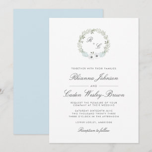 Vintage Anemone Wreath Monogram Wedding Invitation