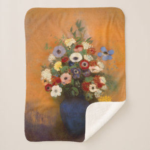 Vintage Anemones and lilac in a blue vase Sherpa Blanket