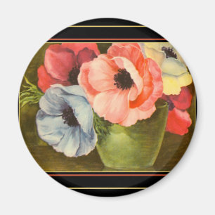 Vintage Anemones in Green Vase Magnet