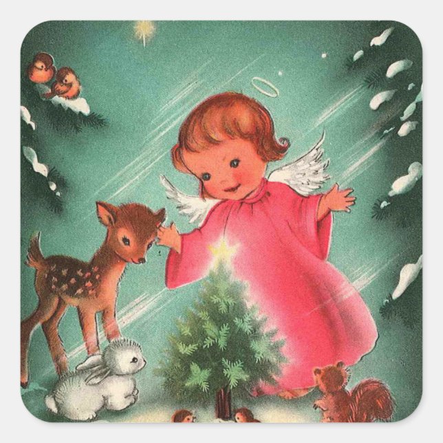 Vintage Angel And Animals Square Sticker (Front)