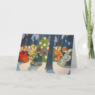 Vintage Angel and Christmas Tree Painting Holiday