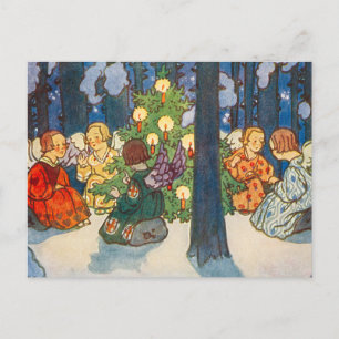 Vintage Angel and Christmas Tree Painting Holiday Postcard