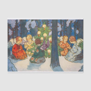 Vintage Angel and Christmas Tree Painting Holiday Tissue Paper