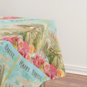 Vintage Angel and Lamb Happy Easter Tablecloth