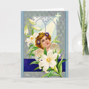 Vintage Angel and Lilies Easter Greeting Holiday Card