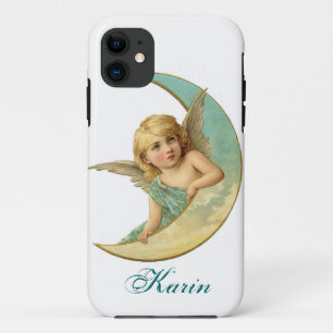 Vintage Angel and Moon iPhone Case Add Your Name