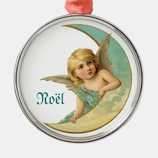 Vintage Angel and Moon Noel Christmas Ornament (Front)