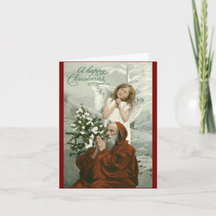 Vintage Angel And Santa Folded Holiday Card