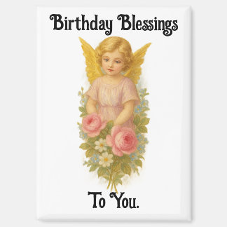 Vintage Angel Birthday Blessings Magnet