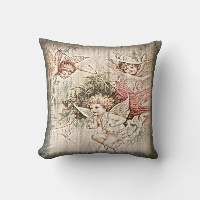 Vintage Angel Cherubs  Classic Round Sticker Throw Pillow (Front)