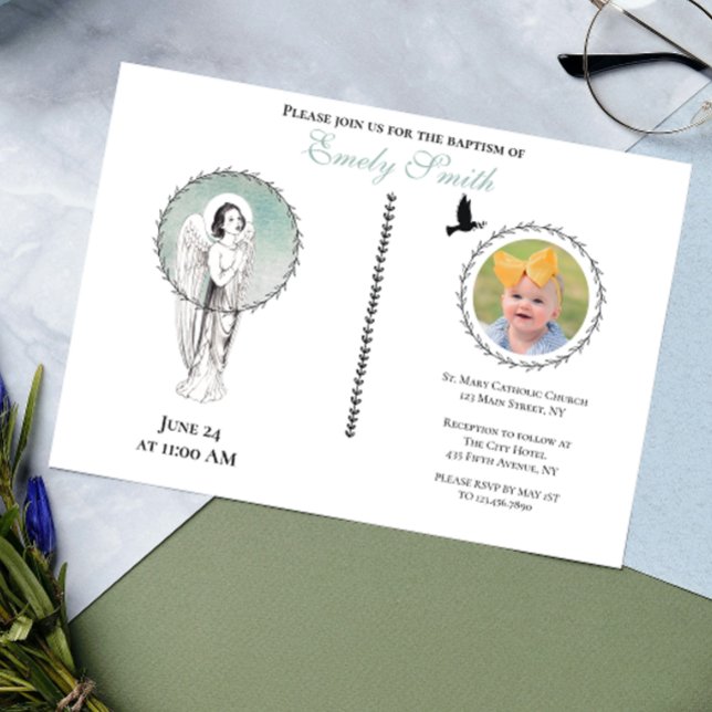 Vintage Angel Christening Baptism Photo Invitation (Creator Uploaded)