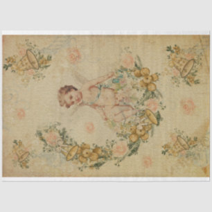 Vintage Angel Christmas Bells and Pink Roses Tissue Paper