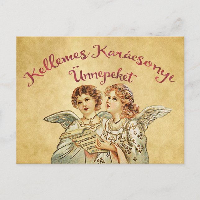 Vintage Angel Christmas Hungarian Greetings Holiday Postcard (Front)