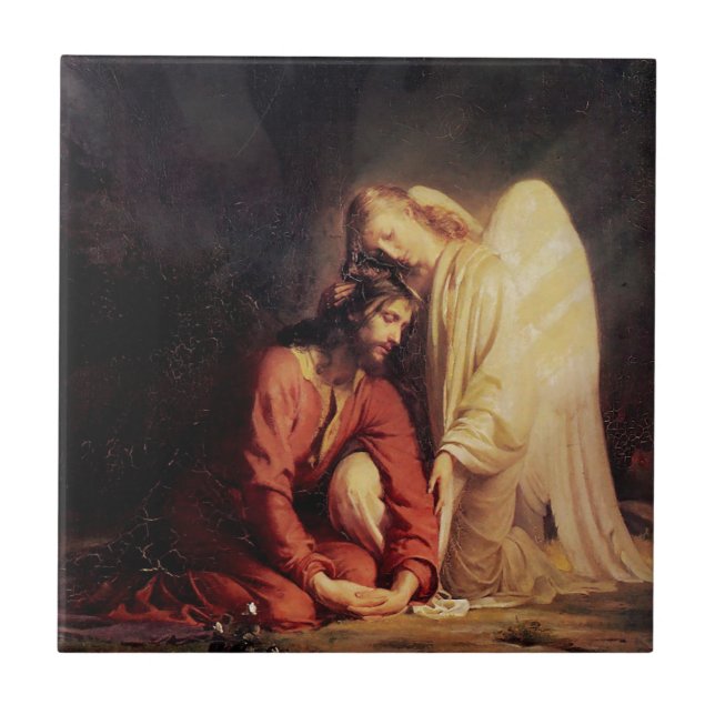Vintage Angel Comforting Jesus Tile (Front)