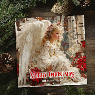 Vintage angel digital Christmas holiday greeting Card