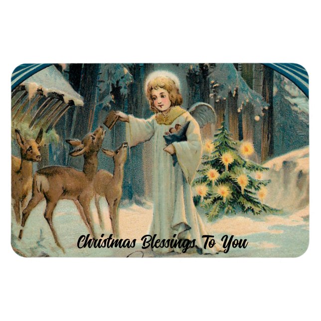 Vintage Angel Feeding Deer Flexible Magnet (Horizontal)