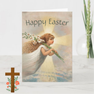 Vintage Angel Girl + Lilies Happy Easter Christian Card