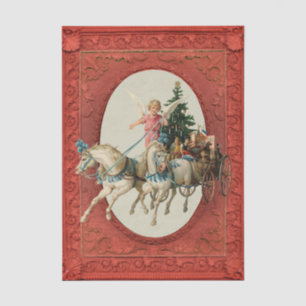 Vintage Angel in a Toy Sleigh with Horses Tissue Paper