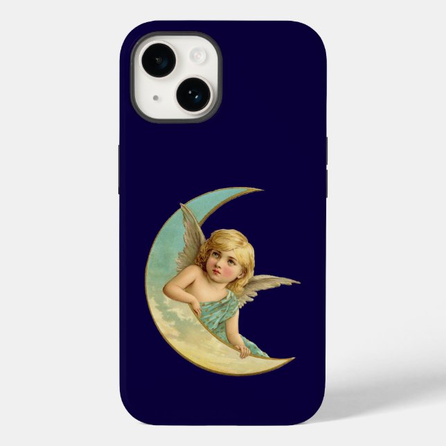 Vintage Angel in Crescent Moon iPhone Case (Back)