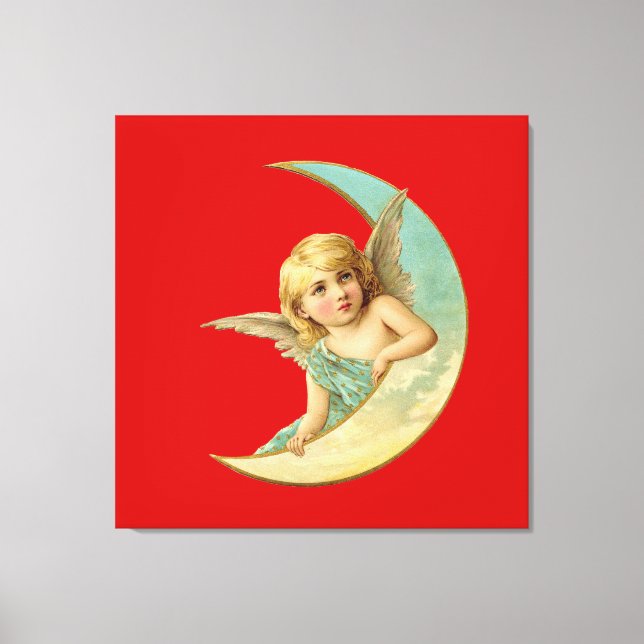 Vintage Angel in Moon Canvas Print (Front)