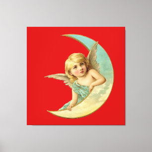 Vintage Angel in Moon Canvas Print