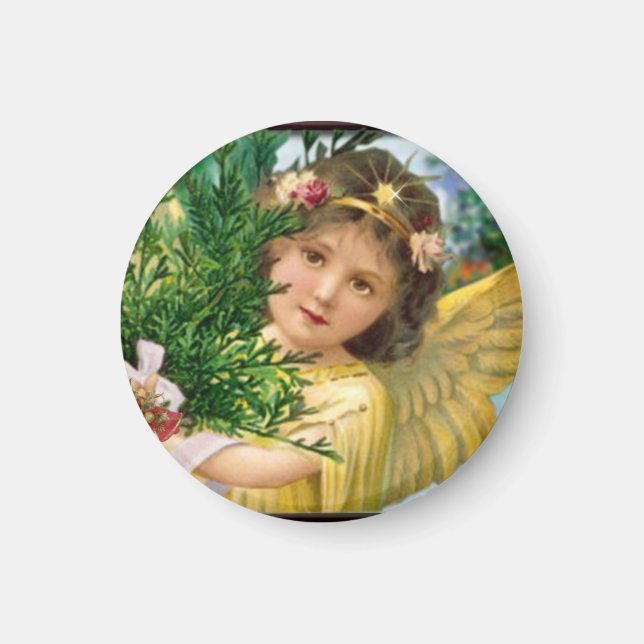 Vintage Angel In The Snow Christmas Magnet (Front)