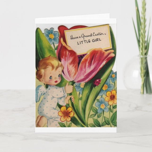 Vintage Angel Little Girl Easter Card (Front)