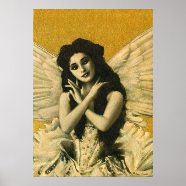 Vintage Angel On Gold Print (Front)
