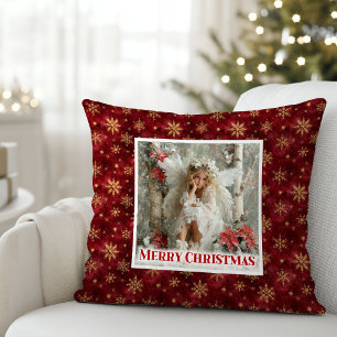 Vintage Angel Red Gold Holiday Accent Christmas  Throw Pillow