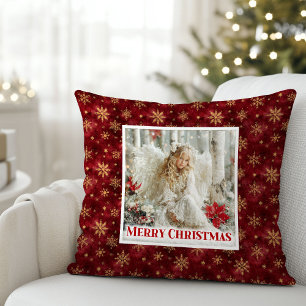 Vintage Angel Red Gold Personalized Best Christmas Throw Pillow