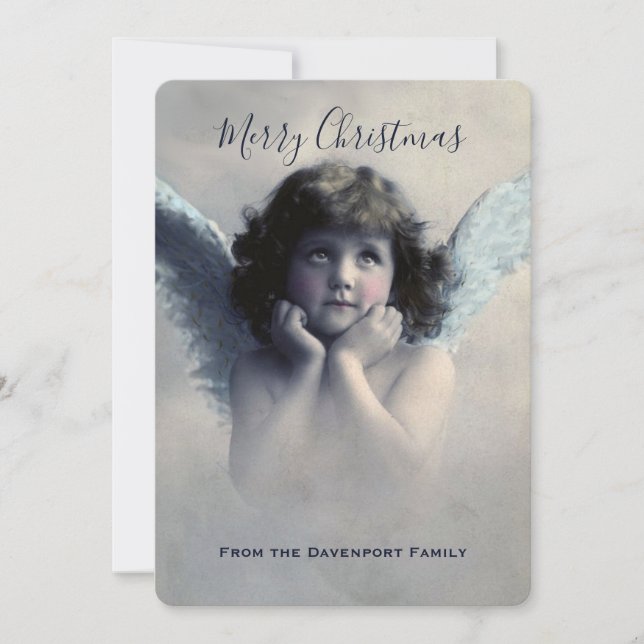 Vintage Angel Retro Merry Christmas Holiday Card (Front)