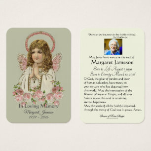 Vintage Angel Rose Funeral Memorial Carte Sainte -
