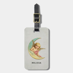 Vintage Angel sitting on a crescent moon Luggage Tag