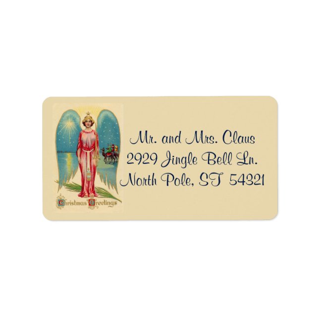 Vintage Angel Wise Men Christmas Greetings Label (Front)
