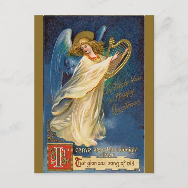 Vintage Angel With a Harp Postcard (Front)