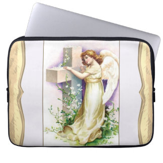 Vintage Angel With Christian Cross Laptop Sleeve