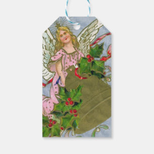 Vintage Angel With Christmas Bell and Holly Gift Tags
